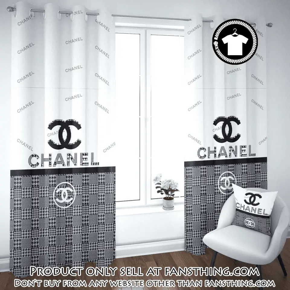 Chanel grey plaid premium window curtains hot  luxury curtain wc104 fst0035894